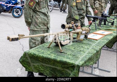 Samara, Russia - May 18, 2019: Russian automatic 12.7 mm Large-caliber Army Sniper Rifle (ASVK) Stock Photo