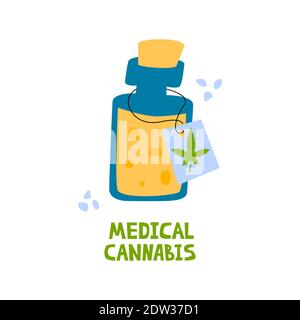 Medical cannabis oil in glass with lettering Stock Vector