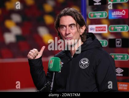 Brentford Community Stadium, London, UK. 22nd Dec, 2020. English Football League Cup Football, Carabao Cup, Brentford FC versus Newcastle United; Brentford Manager Thomas Frank being interviewed after the match Credit: Action Plus Sports/Alamy Live News