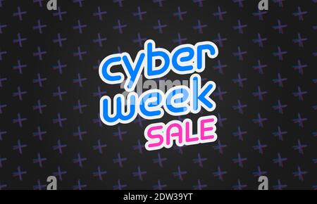 Cyber Week Sale in blue, and hot pink over abstract offset hatch marks. Stock Vector