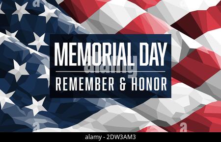 Underlined Memorial Day graphic overlay on American Flag Stock Vector