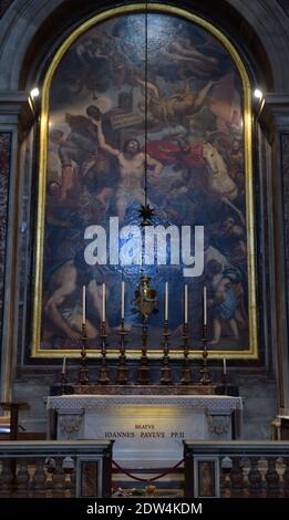 Tomb of John Paul II in The Chapel of St. Sebastian in St. Peter's Basilica at the Vatican on April 24, 2014. He will become a saint on April 27, as will Pope John XXIII. Photo by Eric Vandeville/ABACAPRESS.COM Stock Photo