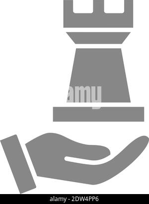 Rook chess on hand gray icon. Board game, table entertainment symbol Stock Vector
