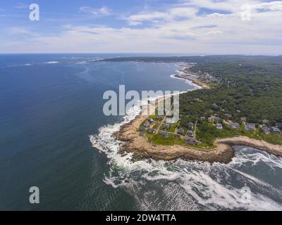 Halibut Point State Park and grainy quarry aerial view and the coast aerial view in town of Rockport, Massachusetts MA, USA. Stock Photo