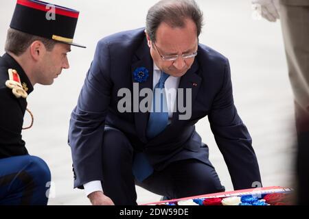 French President Francois Hollande at the Arc de Triomphe, as part of a ceremony marking the 69th anniversary of the end of World War II in Paris, France on May 8, 2014. Photo by Romuald Meigneux/Pool/ABACAPRESS.COM Stock Photo