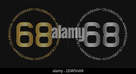 68th birthday. Sixty-eight years anniversary celebration banner in golden and silver colors. Circular logo with original numbers design. Stock Vector