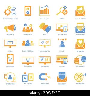 Yellow, orange and teal green digital marketing icon set: Stock Vector