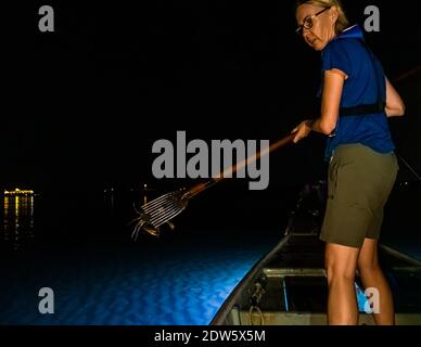 Spearfishing on Lake Hanama, Hamamatsu, Japan Stock Photo