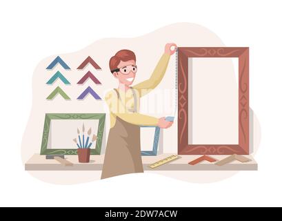 young seller man character with apron vector illustration Stock