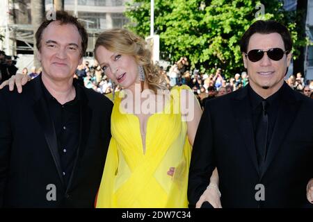Quentin Tarantino, Uma Thurman, John Travolta arriving at the Palais des Festivals for the screening of the film Sils Maria as part of the 67th Cannes Film Festival in Cannes, France on May 23, 2014. Photo by Aurore Marechal/ABACAPRESS.COM Stock Photo
