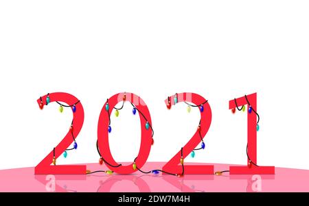 colorful light bulb on 2021 number in the white room Stock Vector