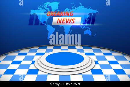 blue stage and breaking news on led screen background in the news studio Stock Vector
