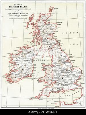 Map XVII, British Isles, by A. Von Steinwehr, from Thalheimer's Medieval and Modern History, Illustration, Ridpath's History of the World, Volume III, by John Clark Ridpath, LL. D., Merrill & Baker Publishers, New York, 1897 Stock Photo