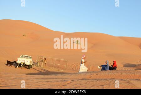 Sand dunes in the Sharqiya region in Oman. Stock Photo