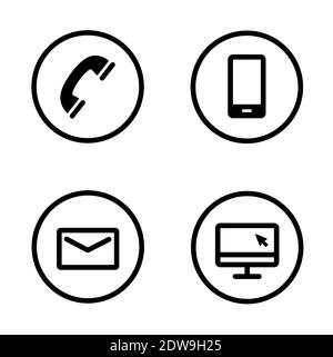 Contact icons. Set with phone, smartphone, e-mail and website on a white background vector. Stock Vector