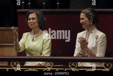 King Felipe VI of Spain, Queen Letizia of Spain, Princess Sofia and  Princess Leonor at the Congress during the Kings first speech to make his  proclamation as King of Spain to the Spanish Parliament on June 19, 2014 in  Madrid, Spain. The coronation of