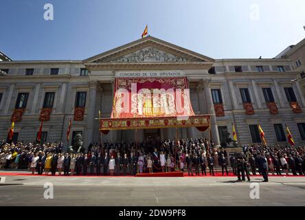 King Felipe VI of Spain, Queen Letizia of Spain, Princess Sofia and  Princess Leonor at the Congress during the Kings first speech to make his  proclamation as King of Spain to the Spanish Parliament on June 19, 2014 in  Madrid, Spain. The coronation of