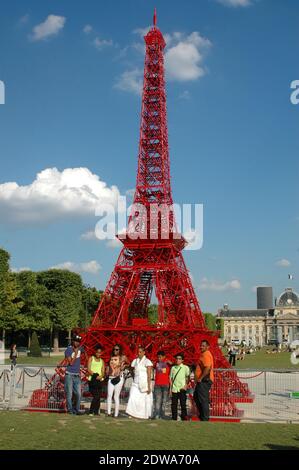 Eiffel Tower recreated with red chairs in 125th anniversary 