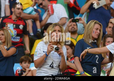 French players wives and girlfriends, Raphael Varane girlfriend Camille Tytgat and Ludivine Debuchy, watch from the stands Soccer World Cup 2014 First round Group E match France vs Ecuador at the Maracana Stadium, Rio de Janeiro, Brazil on June 25th 2014. The game ended in a 0-0 draw. Photo by Henri Szwarc/ABACAPRESS.COM Stock Photo