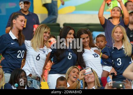 French players wives and girlfriends, Fiona Cabaye, Loic Remy girlfriend, Mazda Magui, Ludivine Sagna, Sandra Evra, watch from the stands Soccer World Cup 2014 First round Group E match France vs Ecuador at the Maracana Stadium, Rio de Janeiro, Brazil on June 25th 2014. The game ended in a 0-0 draw. Photo by Henri Szwarc/ABACAPRESS.COM Stock Photo