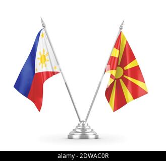 North Macedonia and Philippines table flags isolated on white 3D rendering Stock Photo