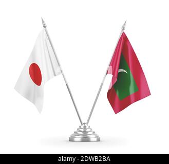 Maldives and Japan table flags isolated on white 3D rendering Stock Photo