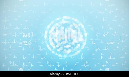 Healthcare and medical background with glowing molecules, microbial bodies as genetic, cardiological background with heartbeat lines and light. Stock Vector