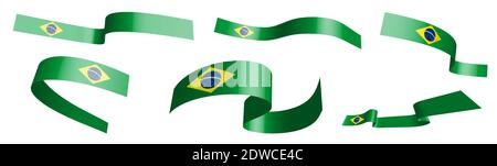 Set of holiday ribbons. Flag of Republic of Brazil waving in wind. Separation into lower and upper layers. Design element. Vector on white background Stock Vector