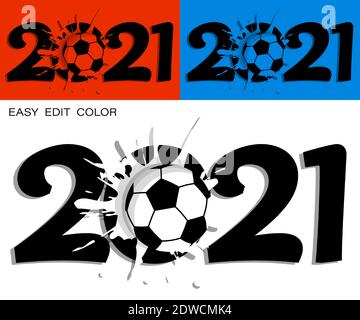 2021 in contrast soccer style with ball and bright blot. Sports design element. Active lifestyle. Vector on white or color background with splashes Stock Vector