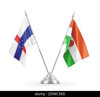 Niger and Netherlands Antilles table flags isolated on white 3D rendering Stock Photo