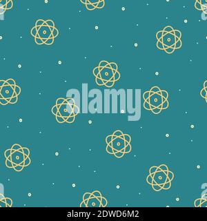 Seamless pattern on physics topic. Hand drawn atom in doodle style. Vector illustration for prints and designs. Vector illustration in doodle style Stock Vector