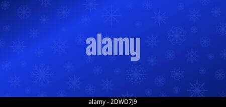 Christmas and New Year background with big and small snowflakes in blue background. Winter banner with copy space. Stock Vector