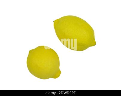 Two fresh lemons on white isolated background Stock Photo