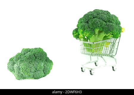 Broccoli fresh and healthy on a white plate with space for text. Fresh broccoli isolated on white Stock Photo