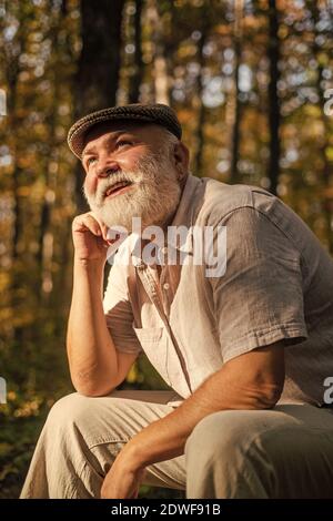 Meaning of life. Elderly people care. Nursing home. True values. Nature is  calling. Pensioner relax autumn nature. Natural environment. Fresh air.  Idyllic moments. Grandpa vintage outfit in nature Stock Photo - Alamy