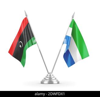 Sierra Leone and Libya table flags isolated on white 3D rendering Stock Photo