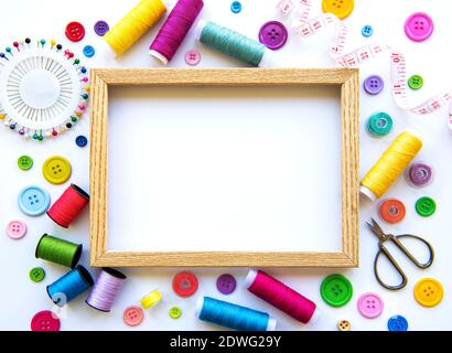 Copyspace frame with sewing tools and accessories Stock Photo