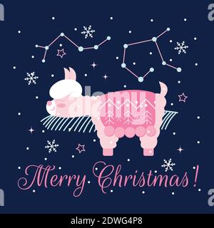 Christmas card with llama. Merry Christmas card Stock Vector Image