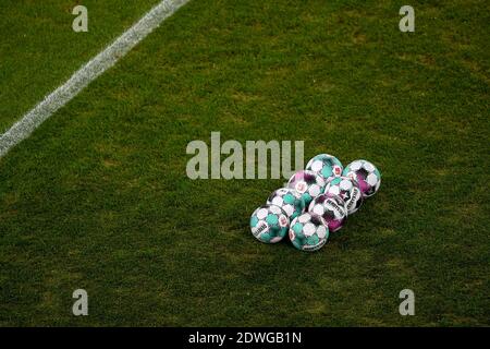 Cologne, Germany. 22nd Dec, 2020. Football: DFB Cup, 1. FC Köln - VfL Osnabrück, 2nd round at RheinEnergieStadion: Balls lie on the pitch before the game. Credit: Frederic Scheidemann/Getty Images Europe/Pool/dpa/Alamy Live News Stock Photo