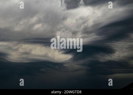 a close up image of light grey storm clouds over the Mediterranean sea Stock Photo