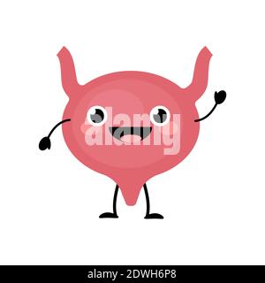 Happy smiling cute bladder organ character in a flat cartoon style. Stock Vector