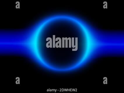 Abstract blue neon circle ring frame round line planet curve with horizontal light blue on black background futuristic web poster card print templat v Stock Vector