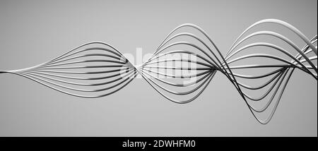 Abstract elegant, modern, twisted 3D object with lines and flowing curves curvature wave shaped, design background, cgi illustration, rendering, white Stock Photo