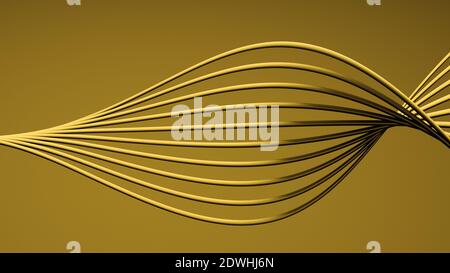 Abstract elegant, modern, twisted 3D object with lines and flowing curves curvature wave shaped, design background, cgi illustration, rendering yellow Stock Photo