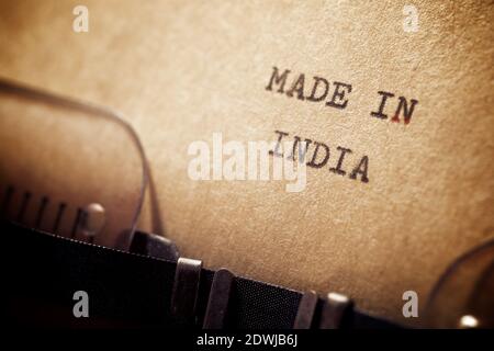 Made in India phrase written with a typewriter. Stock Photo