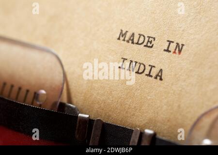 Made in India phrase written with a typewriter. Stock Photo