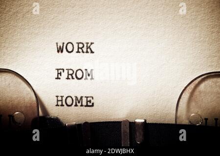Work from home phrase written with a typewriter. Stock Photo