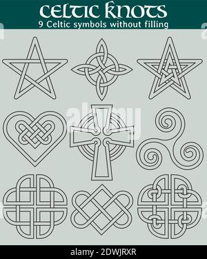 Set of 9 symbols made with Celtic knots for use in tattoos or designs. Stock Vector