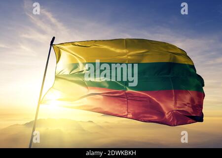 Bolivar department of Colombia flag waving on the top sunrise mist fog Stock Photo