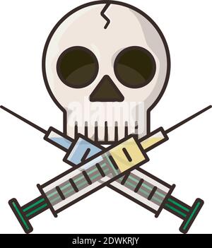Skull and crossed syringes isolated vector illustration for Overdose Awareness Day on August 31. Stock Vector
